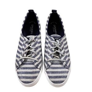 SPERRY ~Top-Sider Crest Vibe Seasonal Stripe Sneaker in Oatmeal/Blue~Size 8